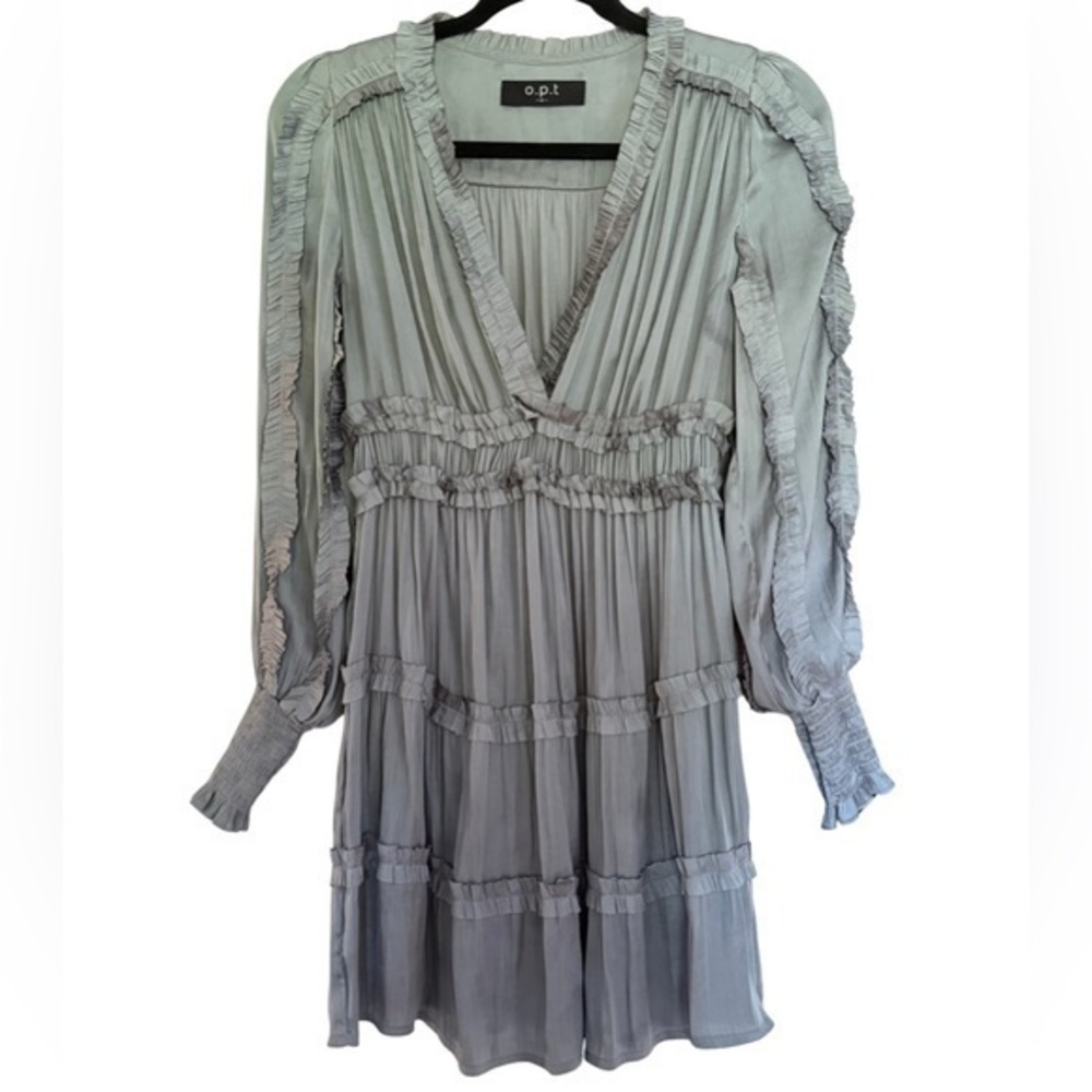 o.p.t Ruffle Pleated Tiered Dress Size Small Long Sleeve